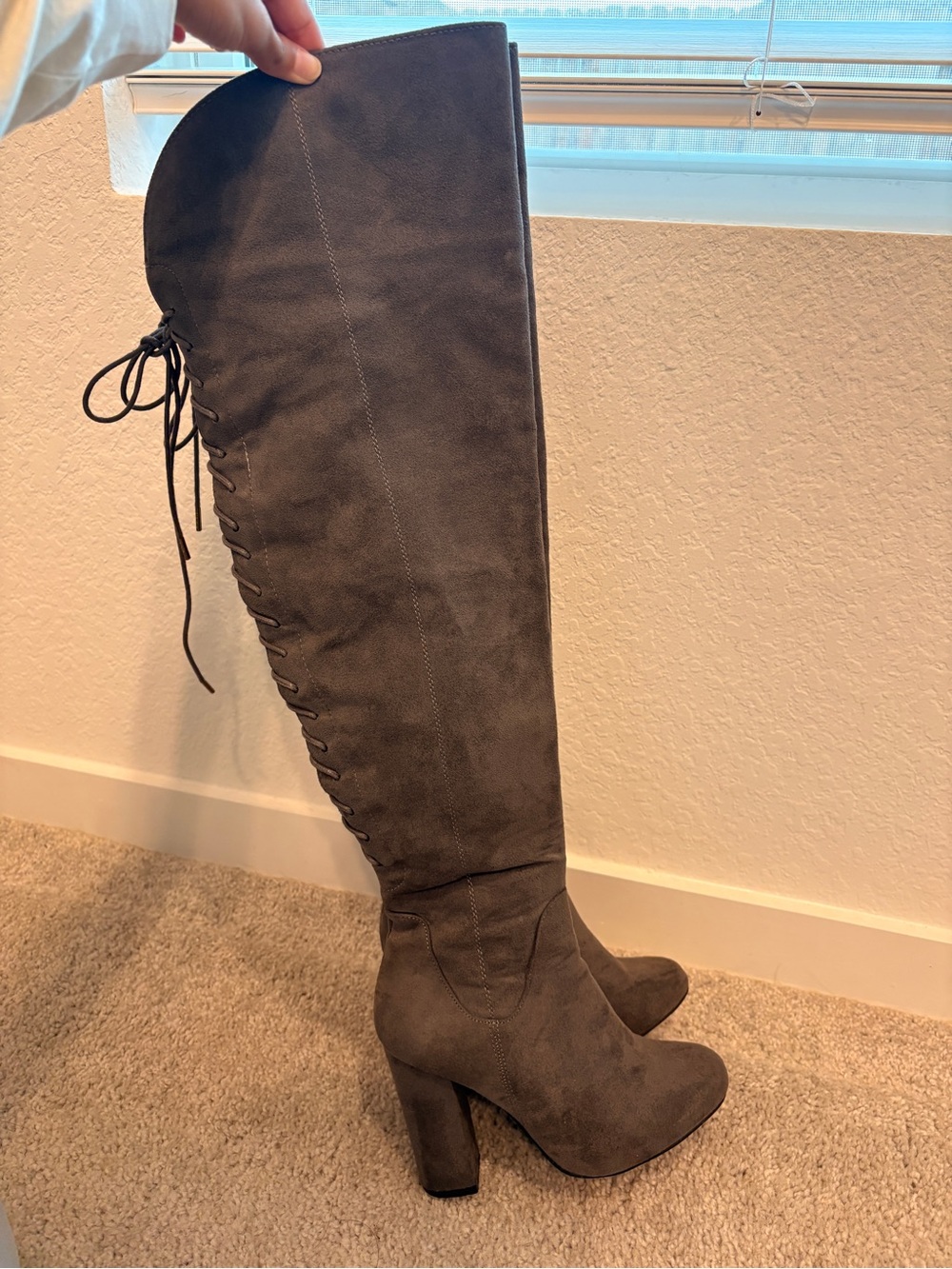 Over-the-Knee Suede Boots - Gray